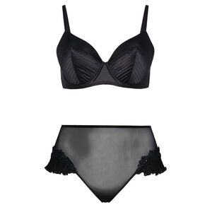 Sexties Bullet Bra + High-Waist Cheeky Panty Set - Black Caviar